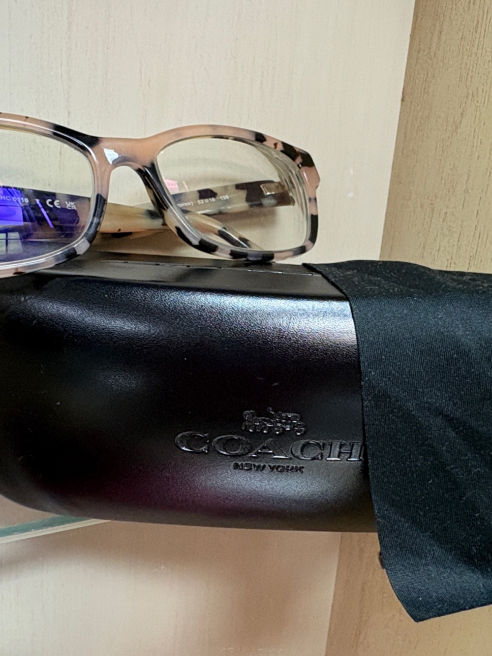 COACH Women's Pink Beige Tortoiseshell Rectangle Glasses